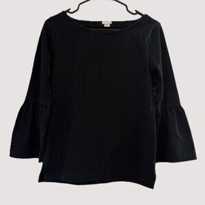 J.Crew Black Bell Sleeve Boatneck Long Sleeve Blouse Top Preppy Career Office XS